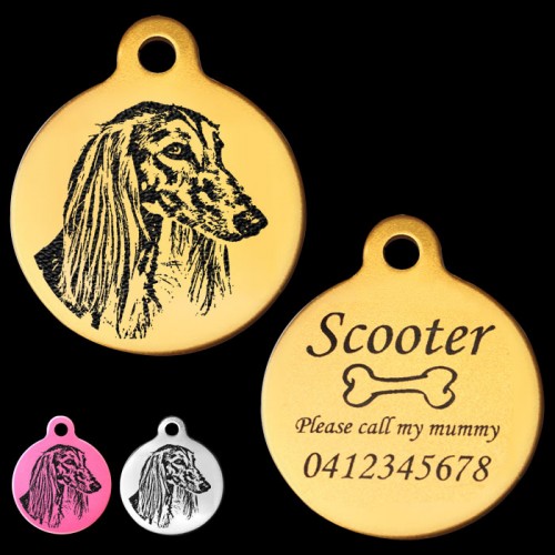 Saluki Engraved 31mm Large Round Pet Dog ID Tag